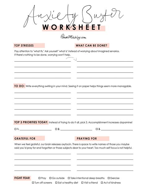 anxiety worksheets for teens printable